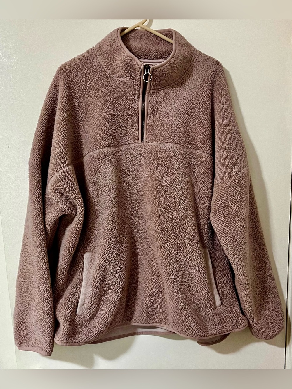 Women’s Zip-Up Sherpa Pullover Sweater in Dusty Mauve
